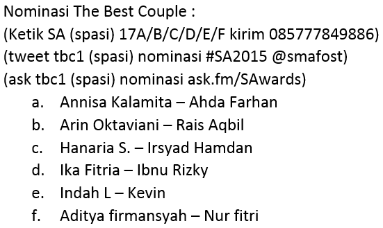 smafost's tweet photo. Dukung siapa sih yang pantas menyandang gelar TerPelit, TerJayus, The Best Couple, The Best Chairmate Smafost Awards http://t.co/MRmXEmwwnW