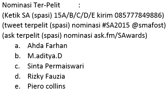 smafost's tweet photo. Dukung siapa sih yang pantas menyandang gelar TerPelit, TerJayus, The Best Couple, The Best Chairmate Smafost Awards http://t.co/MRmXEmwwnW