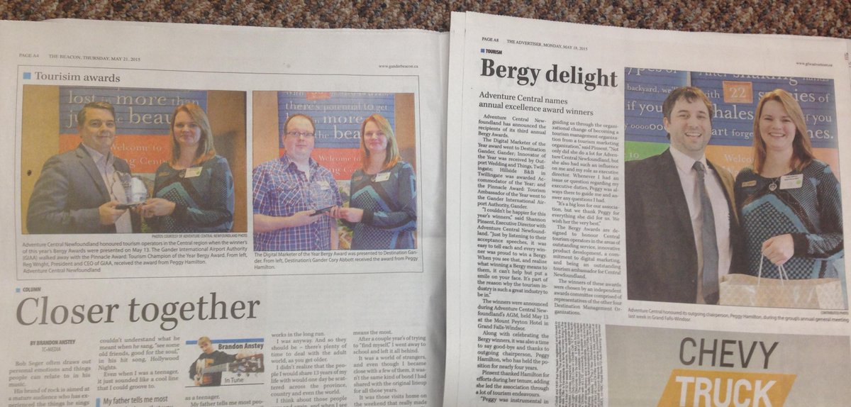 CentralNL's tweet image. BIG thanks to @beaconnl (left) and @gfwadvertiser (right) for covering our Bergy Awards!!! #LocalCoverage