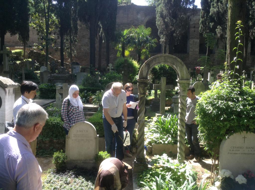 BelottiSere's tweet photo. Biocide treatment at the Non-Catholic cemetery with geomicrobiologist Dr. Thomas Warscheid #stonecourse #ICCROM http://t.co/Ku7kCGrd6g