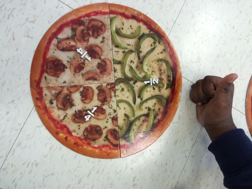 missschmalz's tweet photo. Pizza fraction fun game practicing fraction identification and different ways to make a whole @GAngelsschool http://t.co/TmKeOQmuZ6