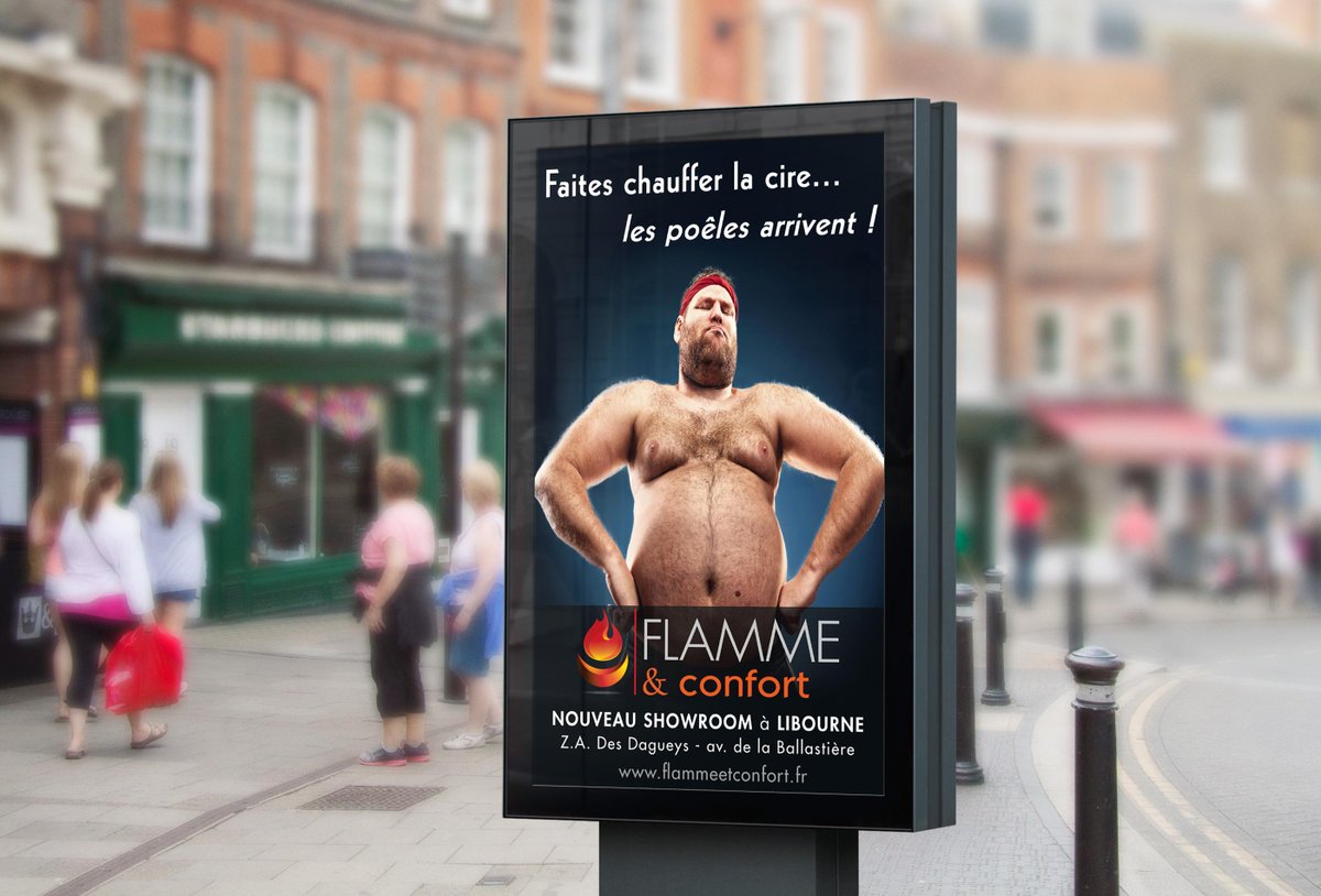 Agence_1400's tweet photo. Nouvel affichage pour l'ouverture du nouveau magasin @flammeetconfort à #libourne http://t.co/U3cfbhFMXQ