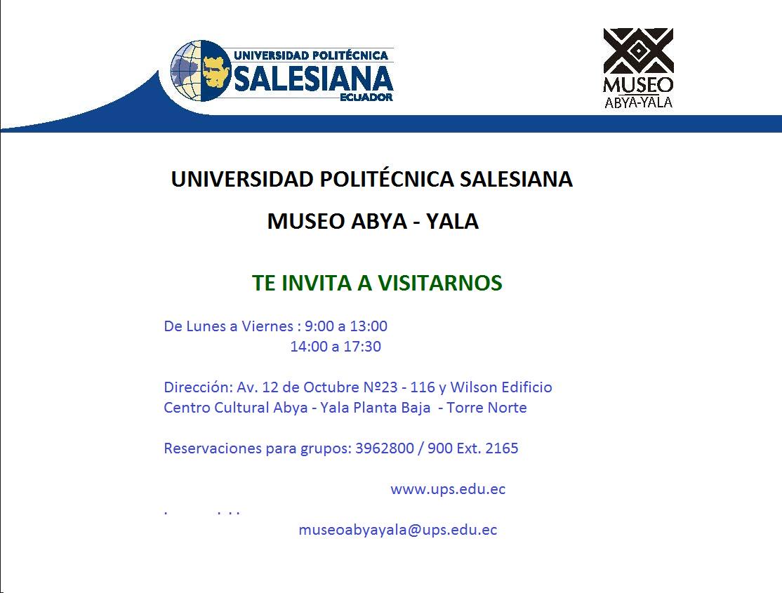 Invitación del Museo ABYA-YALA  <a href="/museoabayayala/">Museo Abya - Yala</a> @upsalesiana