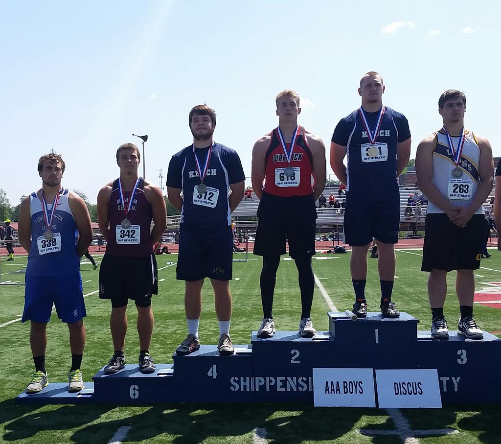 The PIAA Class AAA boys' discus medal stand. Warwick's David Lucas 2nd ...