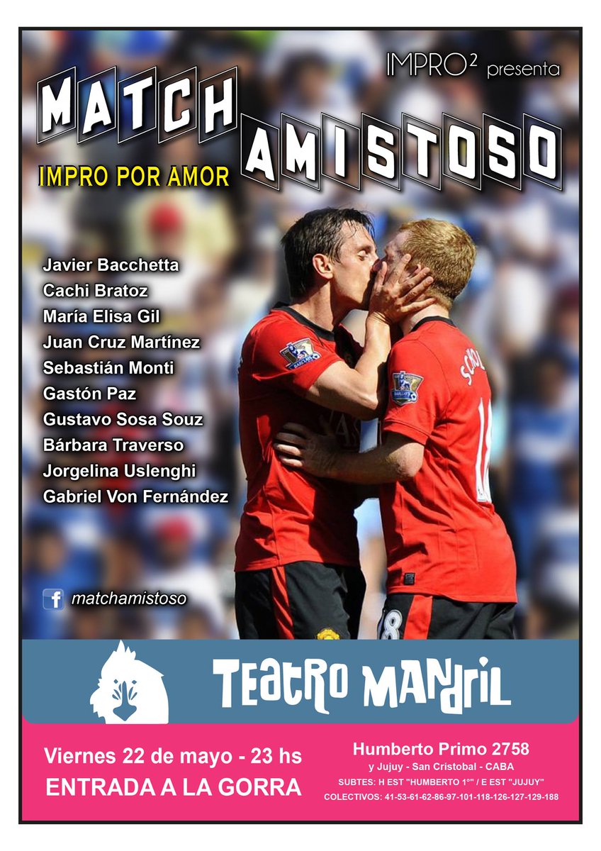 CaracolIA's tweet photo. esta noche, a las 23 hs en el @TeatroMandrilTT jugamos Match Amistoso #improamor https://t.co/8W1u4IH64X http://t.co/PeQ0HdZ6DA