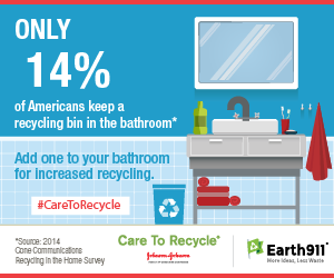 Earth911's tweet photo. How can you increase the bathroom recycling rate? We've got one easy tip! #CareToRecycle http://t.co/fnK3u2qVgq