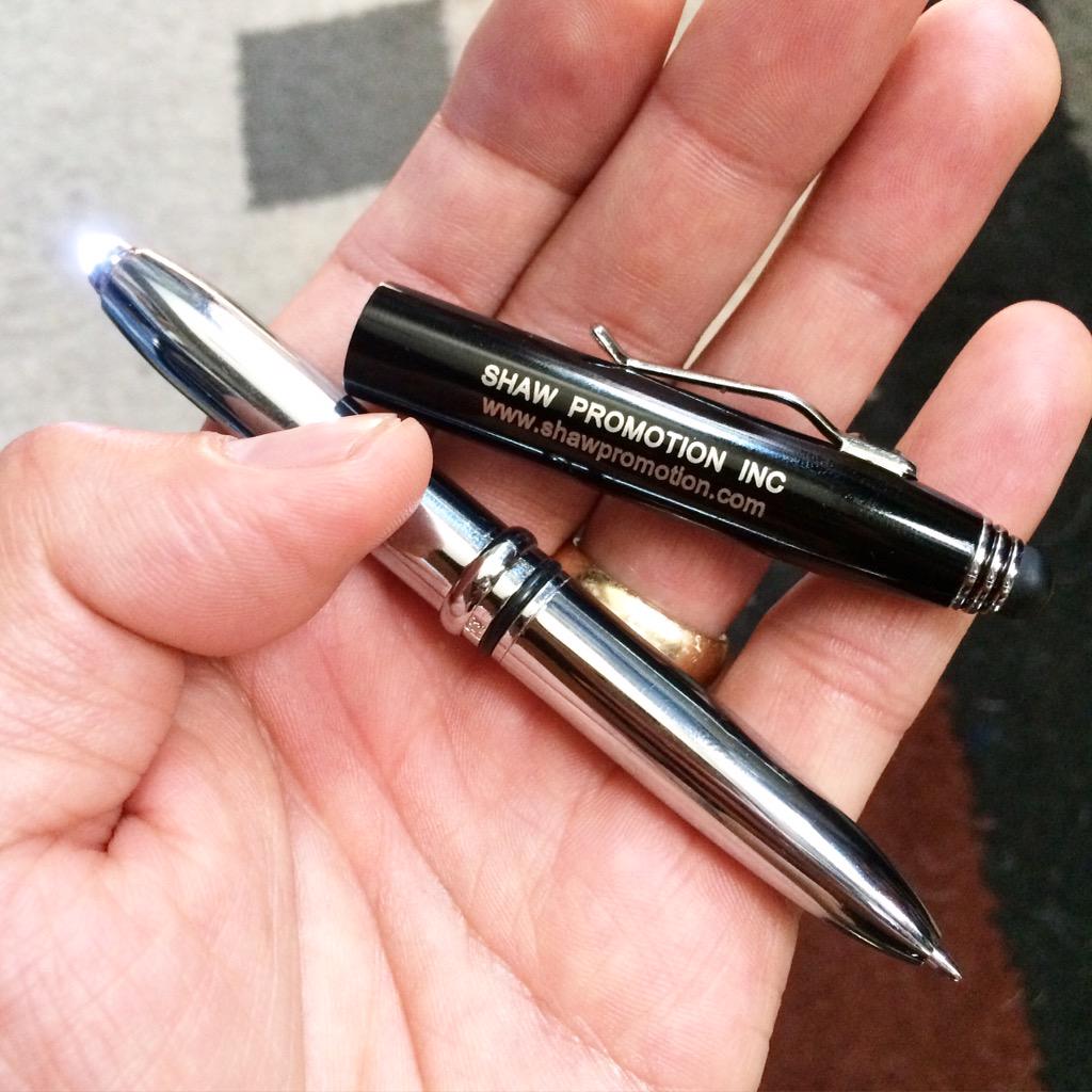 ShawPromotion's tweet photo. New pen arrived at the #ShawPromotion office. Flash lighting + stylus tip for mobile phone screen surface. #Myron http://t.co/3uA4EdPjo5