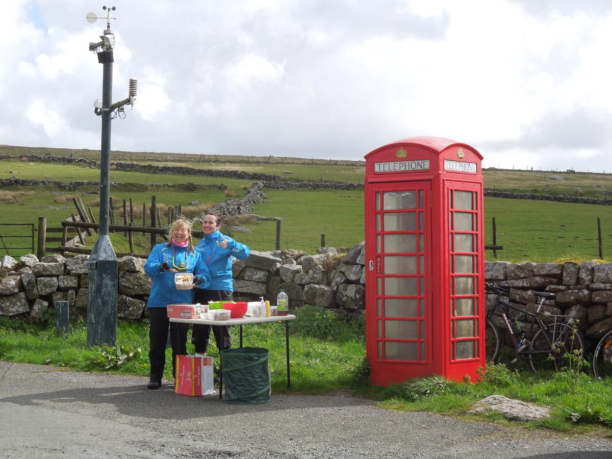 EdnaBike's tweet photo. Snack hostess @Fern_Britten ready for #challenge57 team. Pic taken before the phone box blew away :-( http://t.co/MqLrrXpTO9