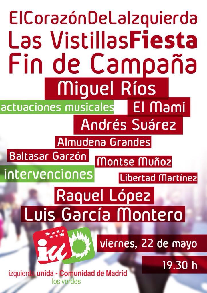 Vente con nosotros a la fiesta de @iucm con <a href="/lgm_com/">Luis García Montero</a> y <a href="/RaquelLopezIU/">Raquel</a> en las Vistillas #ElCorazónDeLaIzquierda
