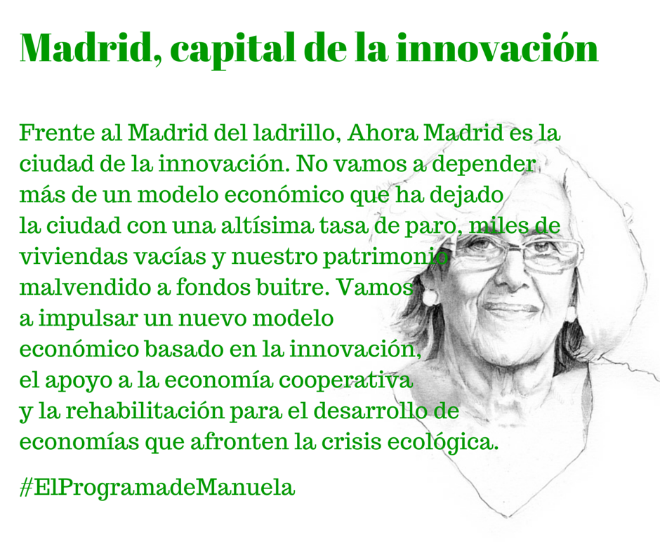 madconmanuela's tweet photo. De la capital del ladrillo a la capital de la innovación #elprogramademanuela #AhoraMadrid #ManuelaAlcaldesa #24M http://t.co/sClWifjLOZ