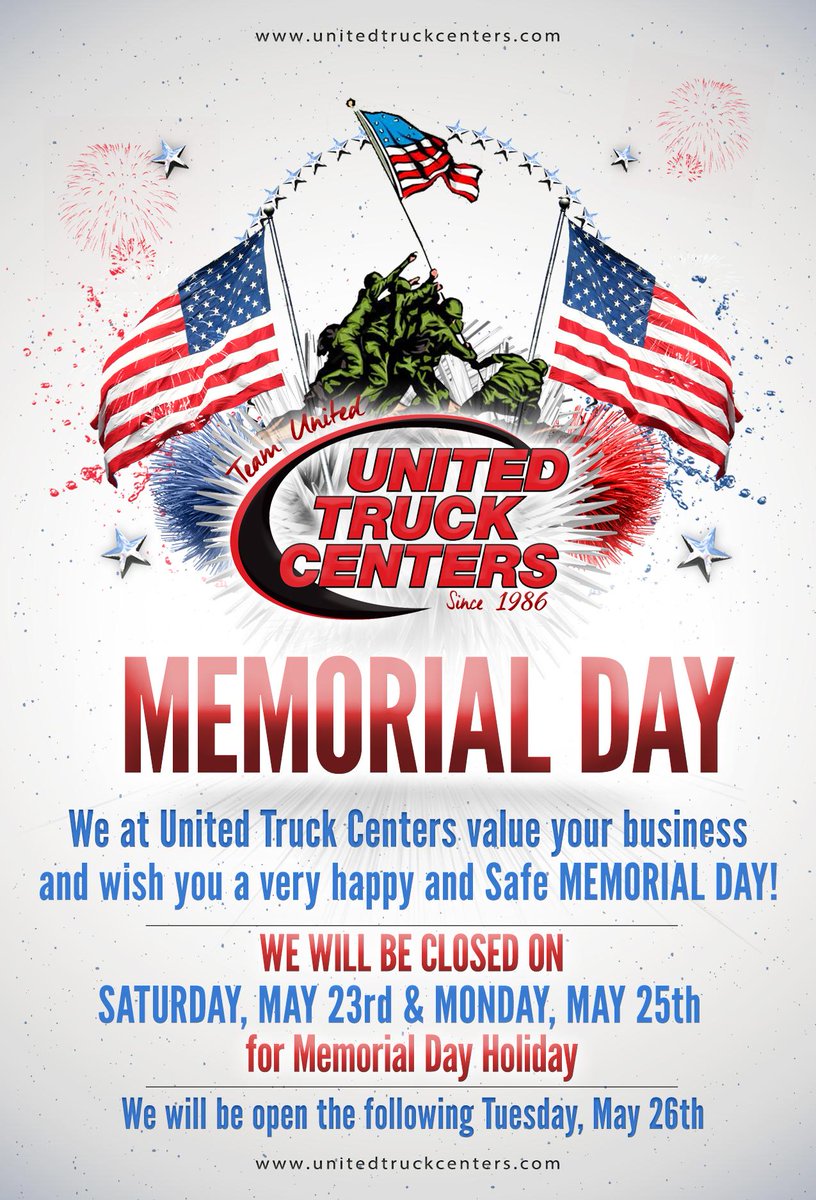UnitedTC's tweet photo. We at United Truck Centers value your business and we wish you a very happy and safe MEMORIAL DAY! http://t.co/4WaO6RzhtL