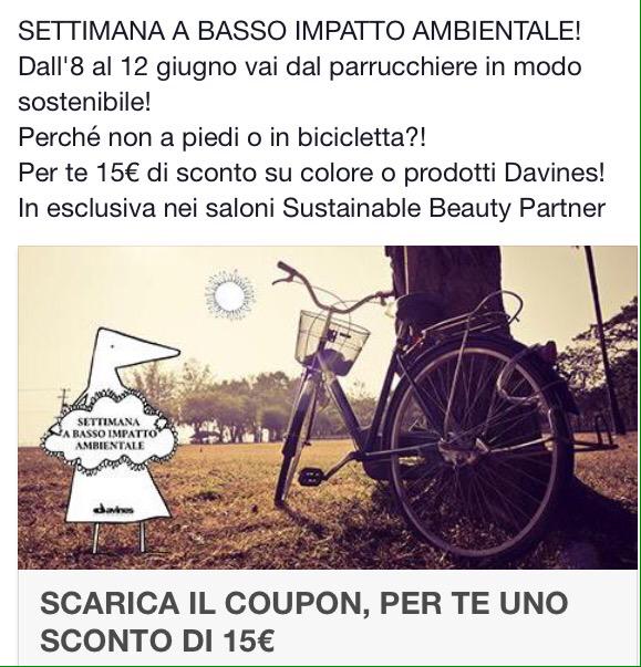 DavinesItalia's tweet photo. #DavinesEcoWeek Dai valore alle tue buone pratiche eco-moving! Scarica il coupon sul sito di #Davines!15€ di sconto! http://t.co/rUfIqlEXSp