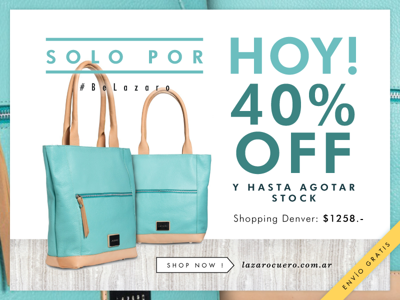 LazaroCuero's tweet photo. SÓLO POR HOY Y HASTA AGOTAR STOCK >> Shopping Denver a 40% OFF en http://t.co/FhNDBXx6l5 #EShop #SHOPNOW #BeLazaro http://t.co/Gx36ONrNOz