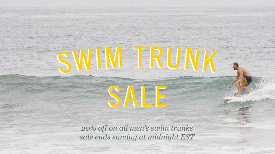 Check out our Men's Swim Trunk Sale 20% Off sale. On until Sunday night at midnight EST.
buff.ly/1JLAXGl