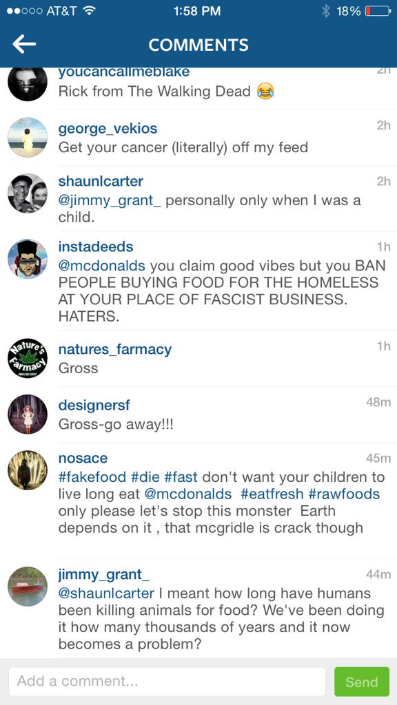 IAmChefTodd's tweet image. Lol @McDonalds we're NOT McLovin your debut on @instagram! #instafail #mcfail 1,500 and growing negative comments!