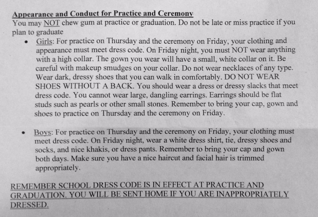 garrettmath's tweet photo. Seniors: here is a reminder about dress code for tonight's graduation ceremony. See image. http://t.co/aTauvREiYR