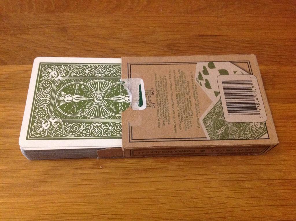 ACF_Cardistry's tweet photo. Bicycle Eco edition, these are made of 100% recycled paper. This deck has a green pip to replace the red, re-tweet :) http://t.co/Ps1fZPnMsZ