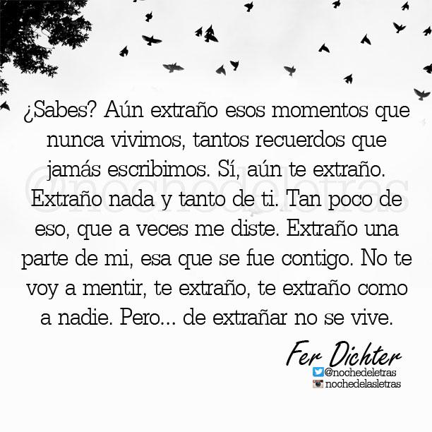 nochedeletras's tweet photo. Aún extraño esos momentos que nunca vivimos, tantos recuerdos que jamás escribimos... #Nochedelasletras #FerDichter http://t.co/O046blbjYT