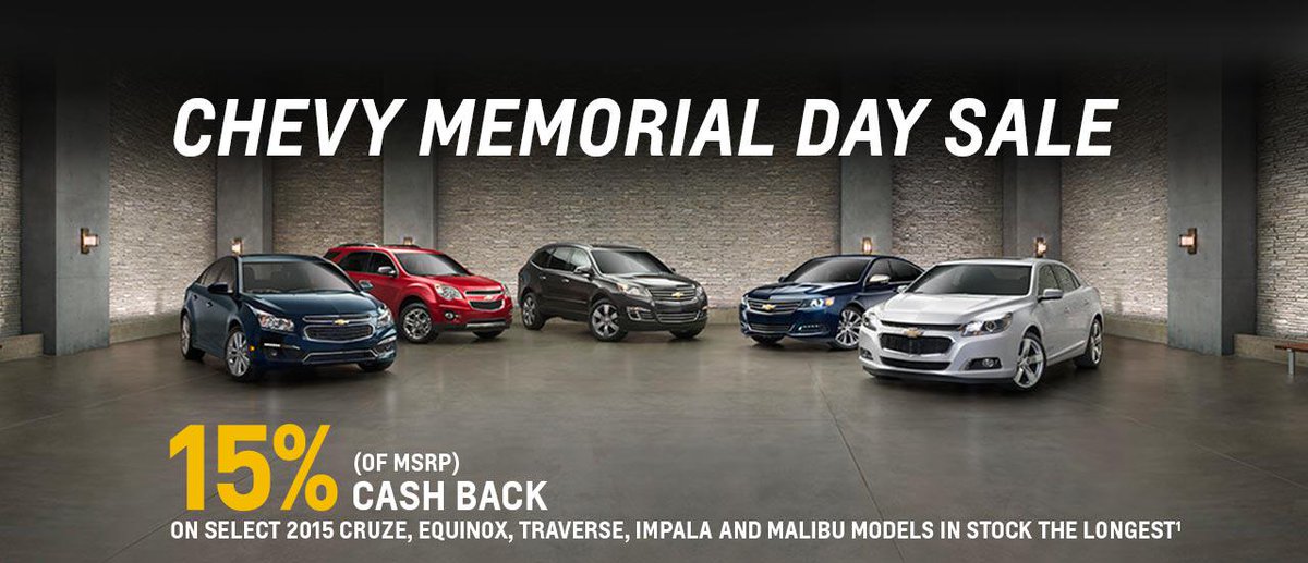 ChevroletofWC's tweet photo. Enjoy an additional 15% cash back this weekend during our Memorial Day Sales Event! http://t.co/j47NxfaRyA http://t.co/YdonjbrSYk