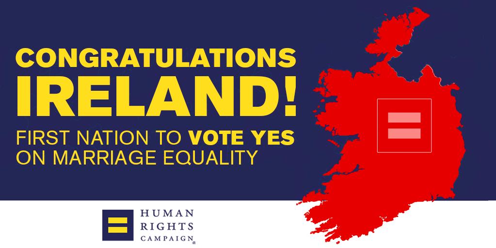 HRC's tweet photo. Congratulations to Ireland for voting YES on equality. Thank you for advancing equality around the world! #LoveWins http://t.co/c4YTe52KrY