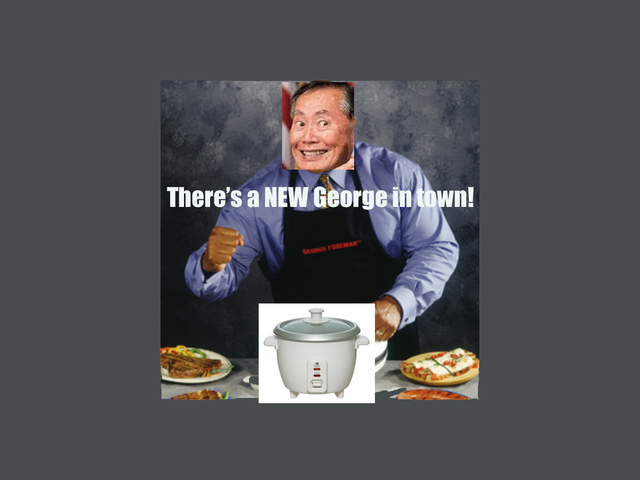 GeorgeTakei's tweet photo. Look at what we're NOT promoting in Episode 4 of #ItTakeisTwo. I'll leave the appliances to @GeorgeForeman http://t.co/GtsK5bTGph