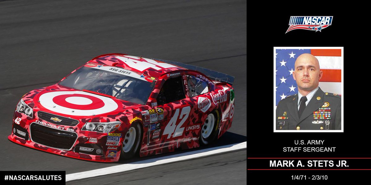NASCAR's tweet photo. #NASCARsalutes U.S. Army Staff Sergeant Mark A. Stets Jr. (1/4/71 – 2/3/10). http://t.co/qWymYd6vrs