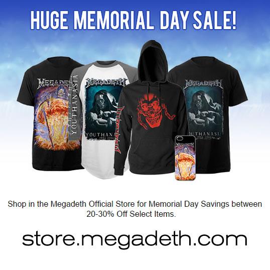 Megadeth's tweet photo. Huge Memorial Day Sale! 20-30% off selected items all weekend. #Megadeth #Megamerch #MemorialDay #MemorialDayWeekend http://t.co/MQJtGXrU3B