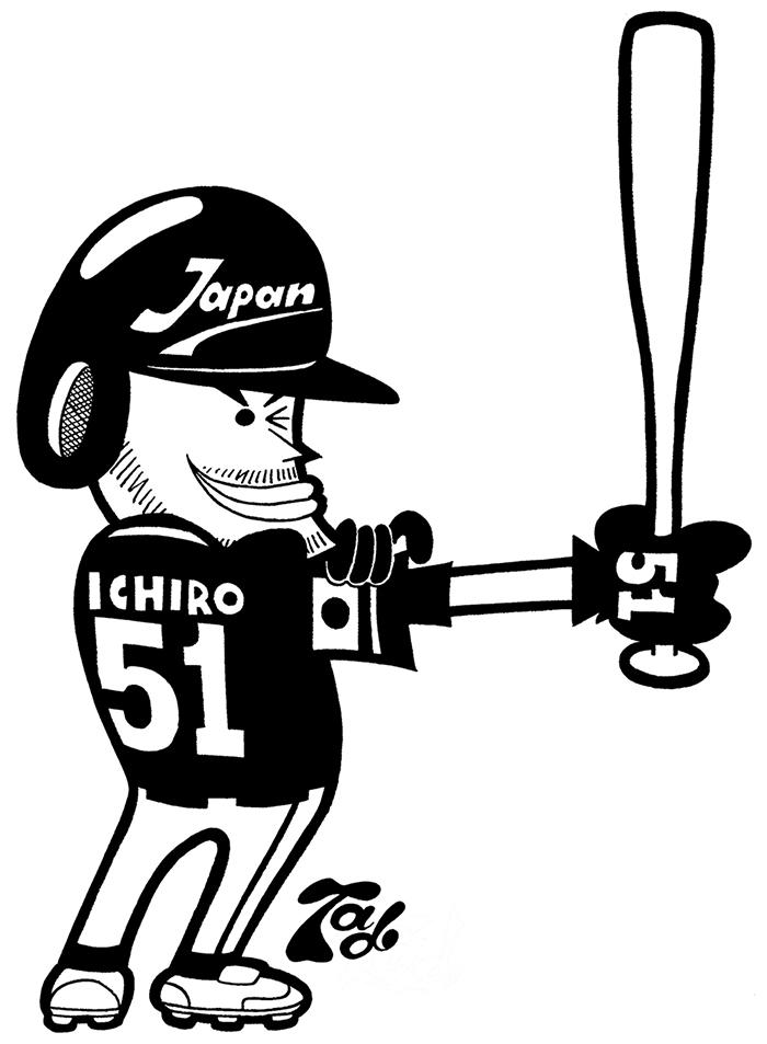 タッド星谷 Tad Hoshiya イチロー メジャー通算2874安打 歴代42位 でベーブ ルースを抜いた記念 イラストはwbcの時のユニフォーム Ichiro By Tad Hoshiya Http T Co Dfjoxlox7d