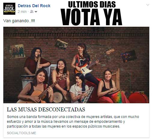 Detrasdelrockmx's tweet photo. @MusasBatucada Ultimos dias cierra 30 de mayo, seguimos apoyandolas..! http://t.co/BYTnZT8nQJ