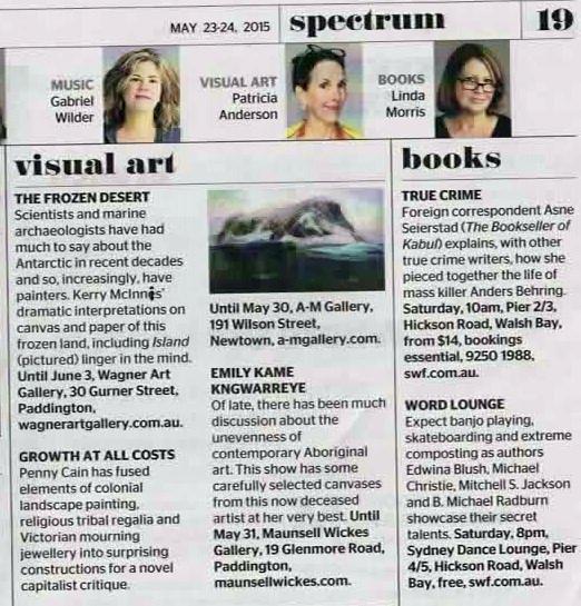 Today in Spectrum Magazine, Sydney. Kerry McInnis at Wagner Art Gallery. #spectrum #magazine #sydney #thefrozendesert