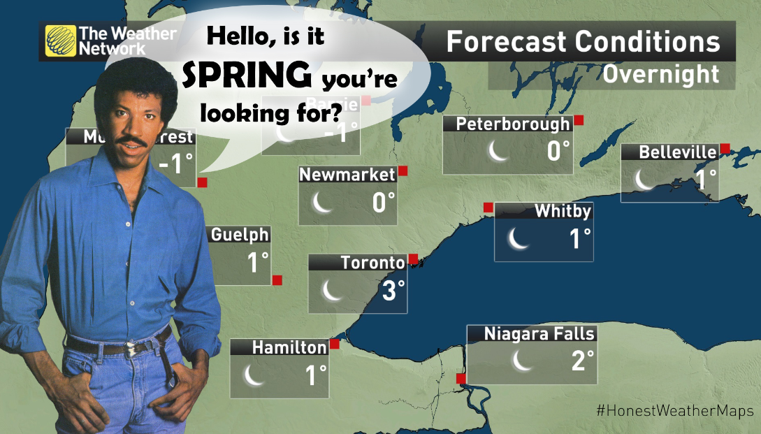 weathernetwork's tweet photo. A frost advisory is in effect for southern ON with freezing temps tonight. http://t.co/6BZoinwHT4 #HonestWeatherMaps http://t.co/gy8NIgtliM