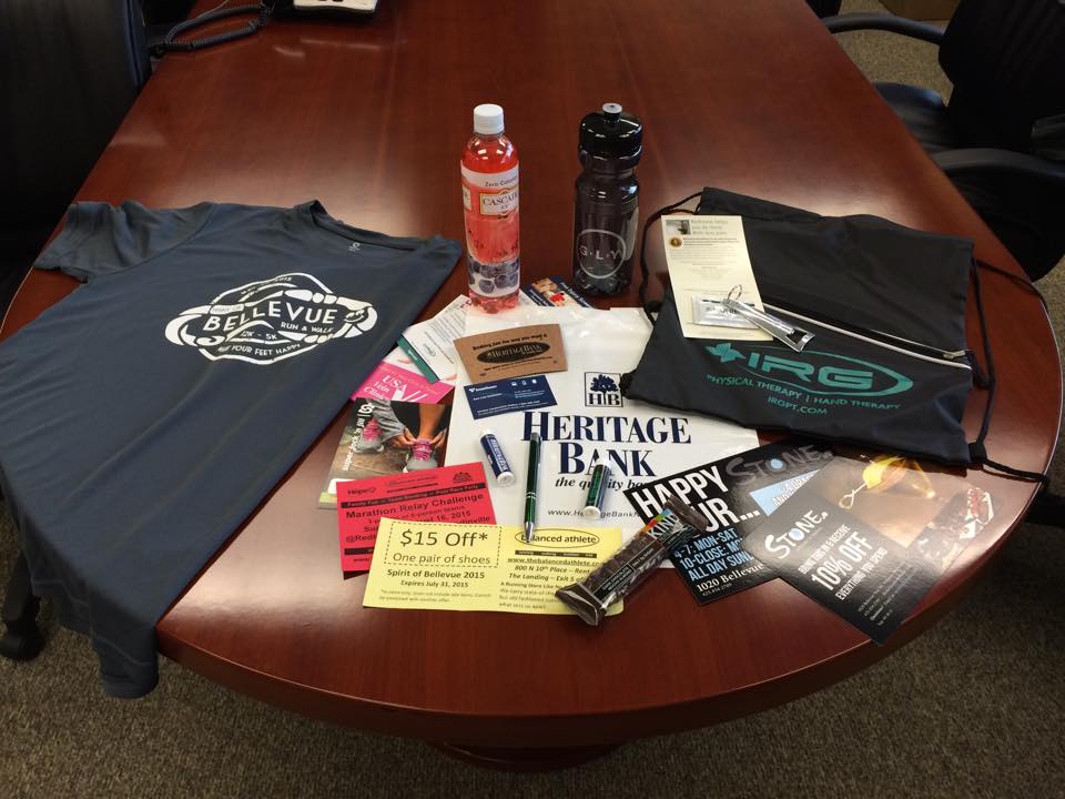 SpiritBvueRun's tweet photo. Here is your exclusive sneak peak at the 2015 Spirit of Bellevue Swag Bags! #spiritofbellevue #makeyourfeethappy http://t.co/iqcCjN22rE