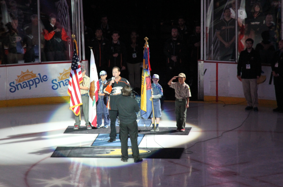 OCBoyScouts's tweet photo. Cub Scouts from Pack 1771 lead the Color Guard at the @AnaheimDucks game on Scout Night! #ScoutingInAction http://t.co/7Z1L7WMjFe