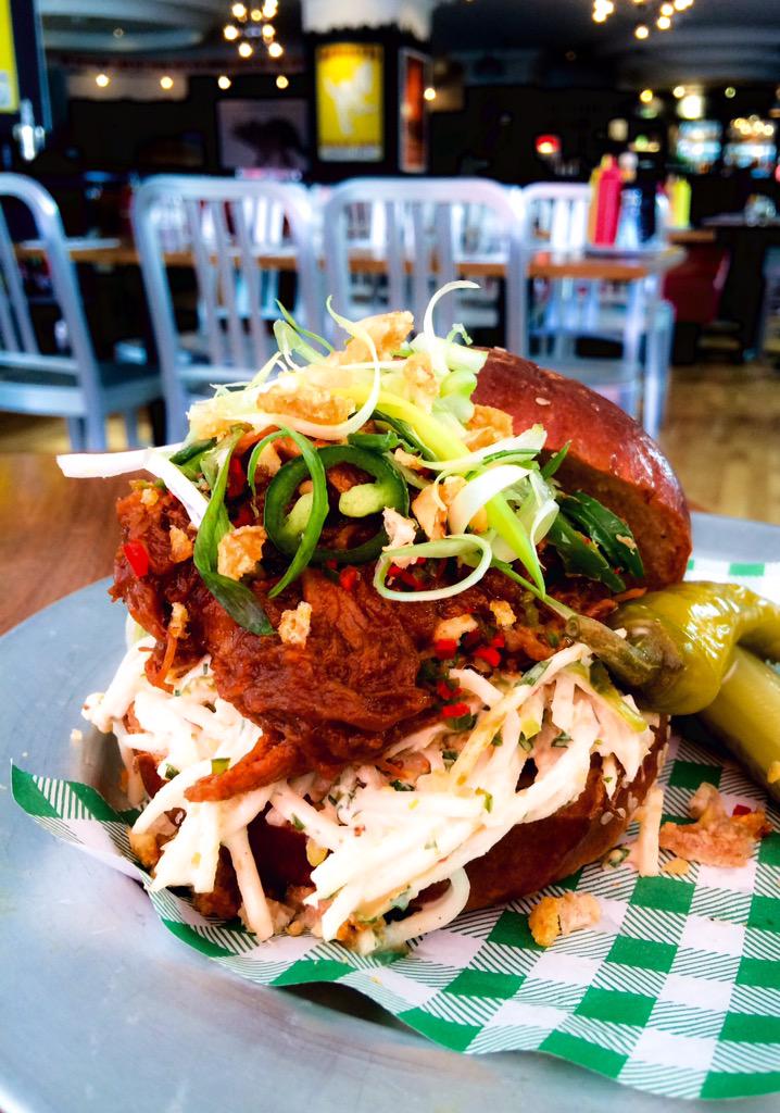 Bank Holiday Monday special alert... Pulled pork, jalapeños and crunchy celeriac slaw in a bun #Mondaymegamunch!!