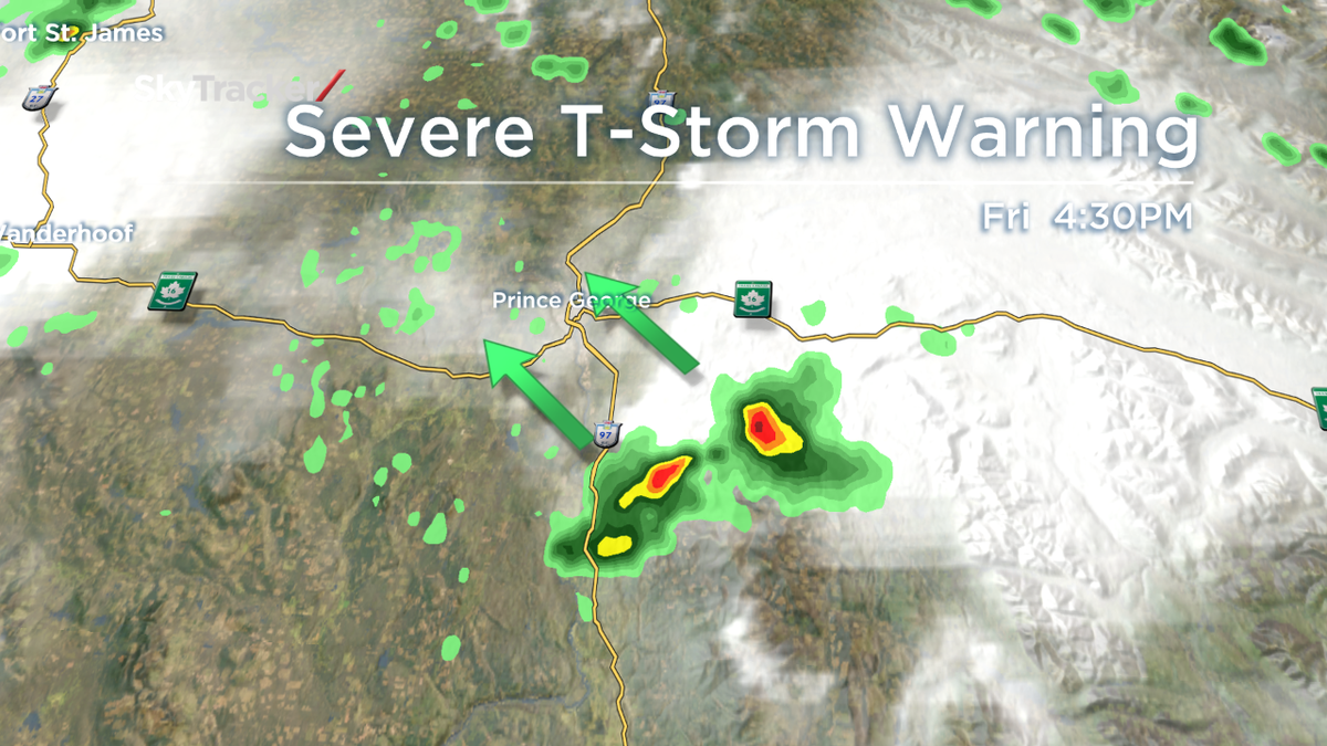 GlobalBC's tweet photo. Severe T-storm about to cross Hwy 97 south of PG. Strong wind and intense rain &amp; hail expected. http://t.co/PEGfgOZoJ6