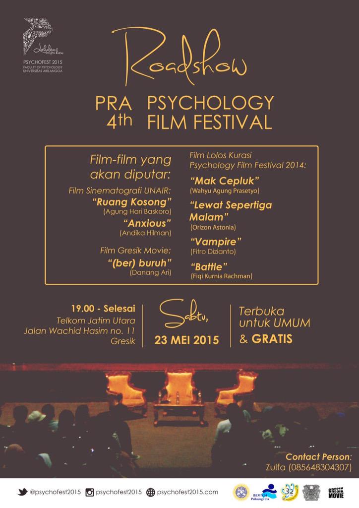 #PsychologyFilmFestival menyapa GRESIK. MARI MENONTON! Terbuka untuk UMUM &amp; GRATIS! <a href="/psikolastok/">Psikologi Unair 2011</a> <a href="/TweepsyUA/">Psikologi UNAIR 2012</a>