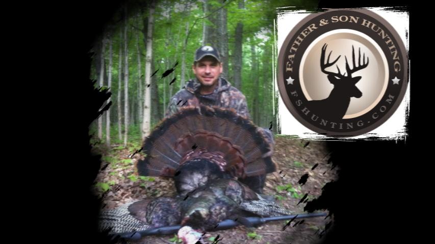 Father &amp; Son - Pro Staffer Todd shot this 24 lb, three bearded tom with 1 1/2" spurs.  Episode coming soon!!
