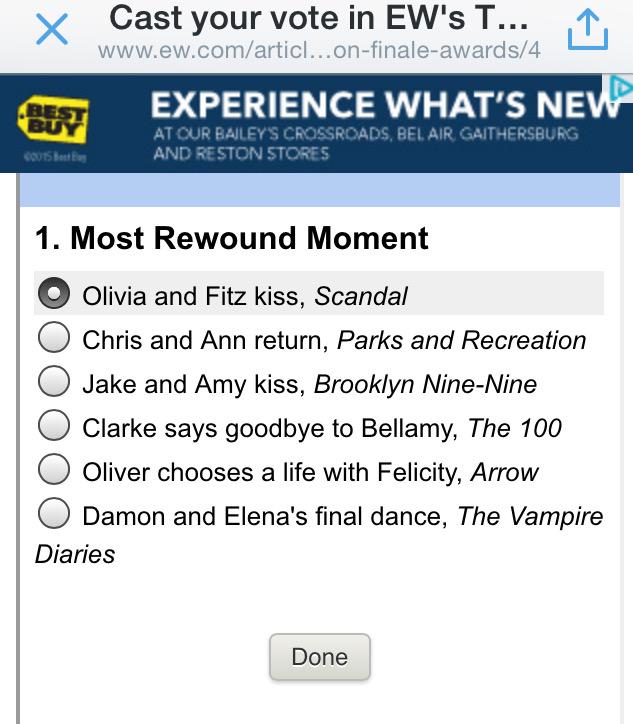 ScandaLuscious's tweet photo. @mellymet @EW yes! Olivia and Fitz!! Most rewound moment! #SeasonFinaleAwards ❤️❤️ http://t.co/9MTP03WYqm