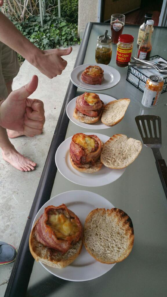 BGE_Carlos's tweet photo. Who wants some beer can bacon burgers @BBQPitBoys??? #bcbg #bge4life #blessed http://t.co/dZBSyxXJRY