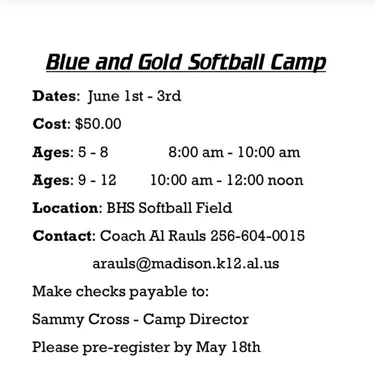 LadyBucks_SB's tweet photo. Just a reminder that your lady bucks will be hosting a summer camp! Info is Listed below! See you there #Gobucks ⚾️💙💛 http://t.co/qiSClezqrn