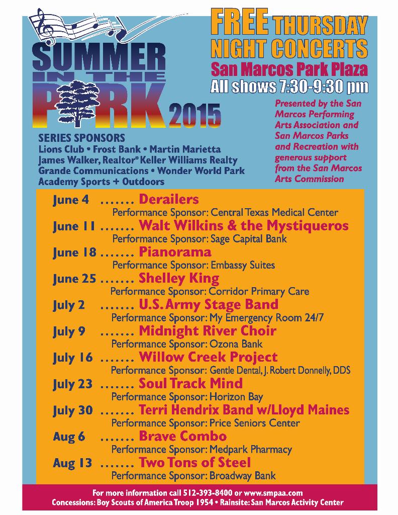 SanMarcosSummer's tweet photo. Summer in the Park is coming soon. http://t.co/b56cFf6D03