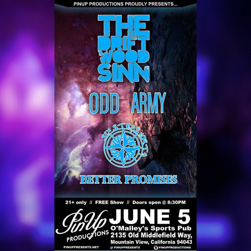 PinUpPresents's tweet photo. TOMORROW @ O'Malley's check out this FREE 21+ show ft. @DriftwoodSinn #OddArmy #SixStepsNorth & #BetterPromises! RT http://t.co/LVZ0TgIAAI