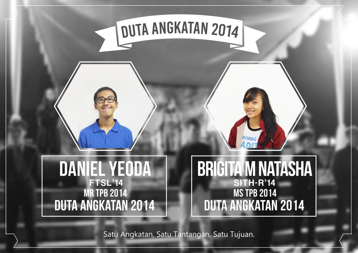 DUTA ANGKATAN 2014 yg terpilih adl Daniel Yeoda(FTSL'14 <a href="/FTSLITB2014/">FTSL ITB 2014</a>) &amp; Brigita M Natasha(SITH-R'2014 <a href="/SITH_ITB2014/">Cerva Imperator</a>)!