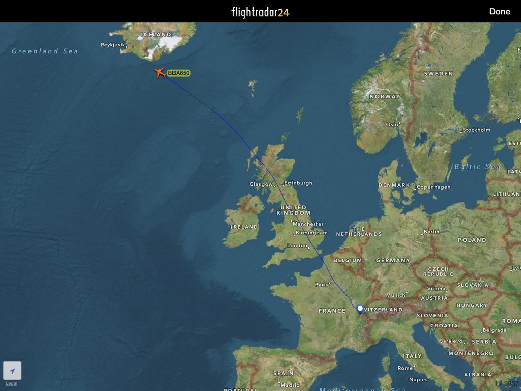 sylvainfaust's tweet photo. Live: #Bombardier Challenger 650 returning from Geneva #EBACE15 via @flightradar24 #avgeek
http://t.co/wnFJYB0JIb http://t.co/jWjrpIm4IQ