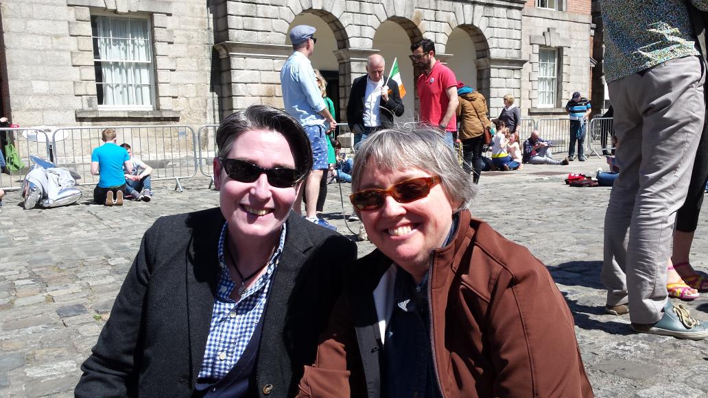 DaraghBroph's tweet photo. Dee, from Dublin. Lucy, visiting from Boston. A great day for Ireland's gay children says Dee. #marref http://t.co/VFD4KIBDN2