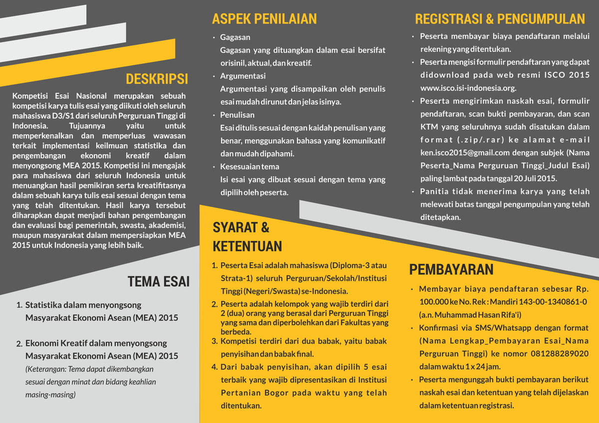 ISCO_ISI's tweet photo. Daftarkan segera KEN ISCO 2015 sebelum tanggal 20 Juli ya...
@bemfmipaunp @HIMATIKAUINBDG @HIMATIKA_ITB @GSB_IPB http://t.co/CJXHcqrD7m