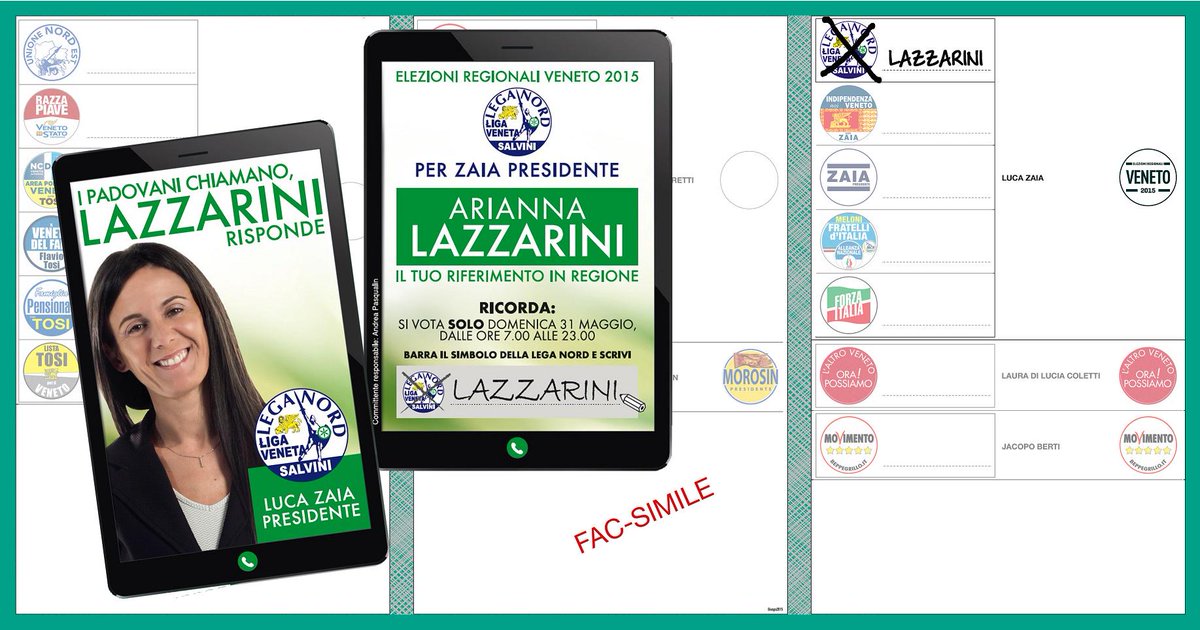 31 maggio, ecco il fac-simile della scheda che troverete ai seggi. #VotaLega #ScriviLazzarini
