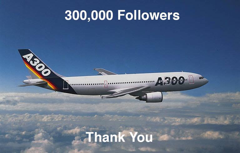 Airbus's tweet photo. Good news as we've reached 300K followers! The #A300 came along to celebrate as she’s at the origin of our journey :) http://t.co/B6wrrZVuO0