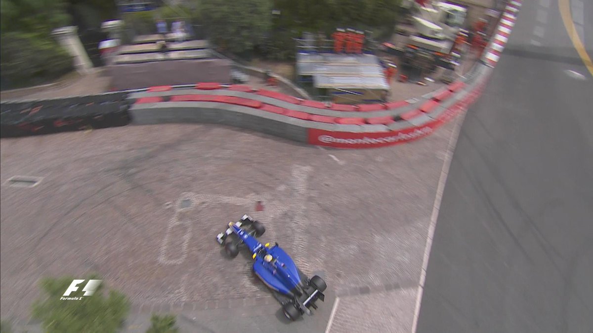 F1's tweet photo. .@Ericsson_Marcus locks up and aborts Turn 1 #FP3 #MonacoGP http://t.co/rXvgyFTsY9
