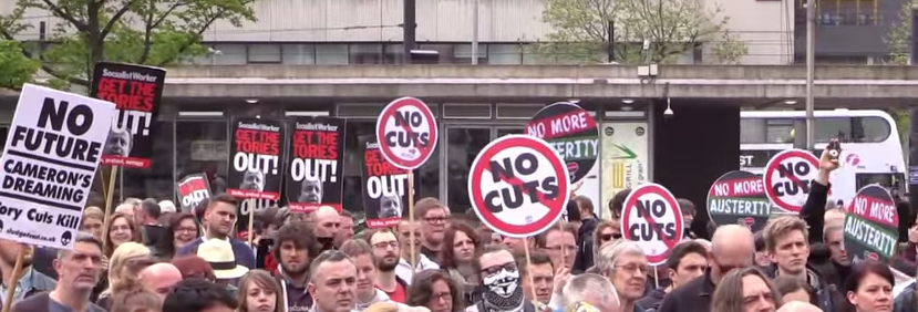 Ruptly's tweet photo. Manchester marches against another 5 years of Tory austerity http://t.co/bi9MV4qlgU #ProtestMCR http://t.co/BqJK0v44Ts